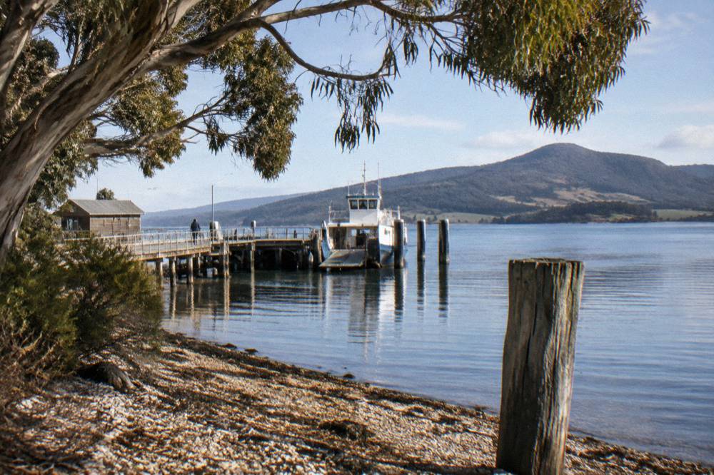 A view from a North Bruny beach across the D'Entrecasteaux Channel toward the mainland hills