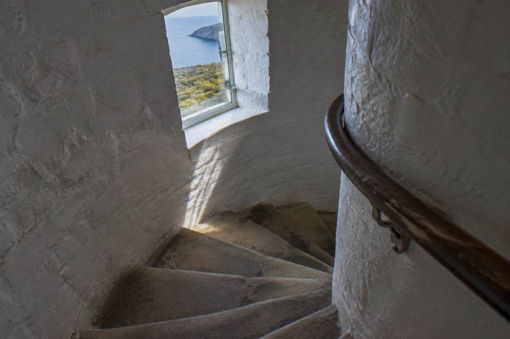 Spiral stone staircase inside the Cape Bruny Lighthouse tower
